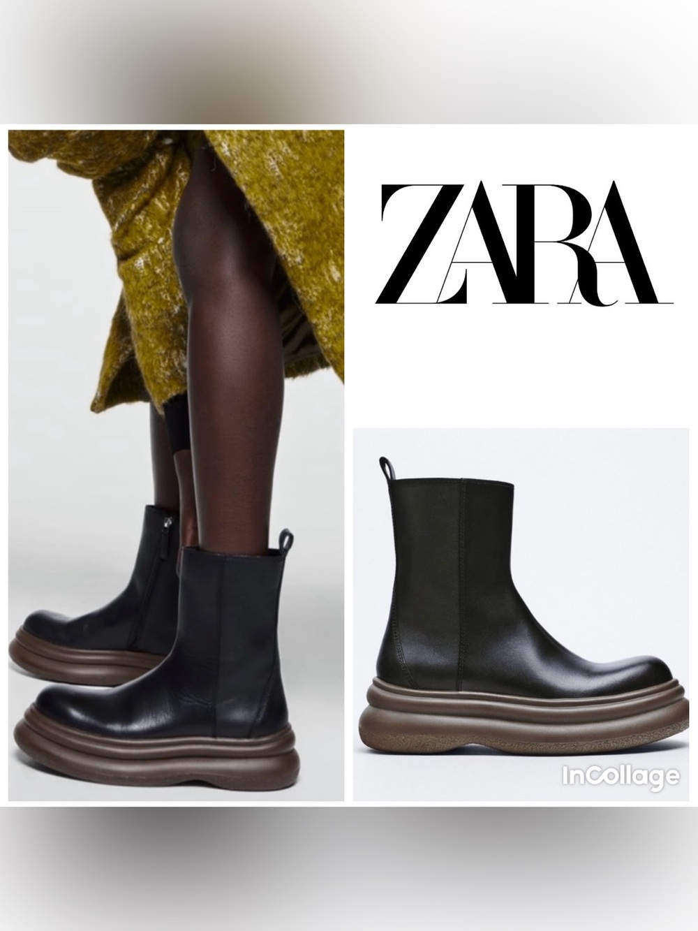 ZARA Leather Thick Chunky Sole Chelsea Boots